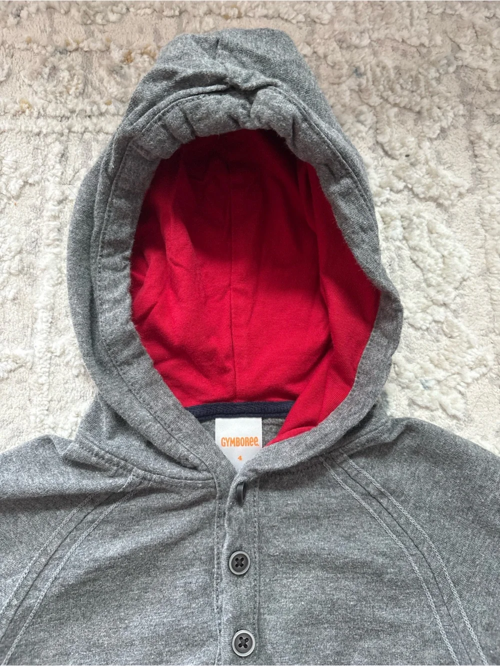 Gymboree Kids Long Sleeve Hooded Henley - Gray with Red Lining